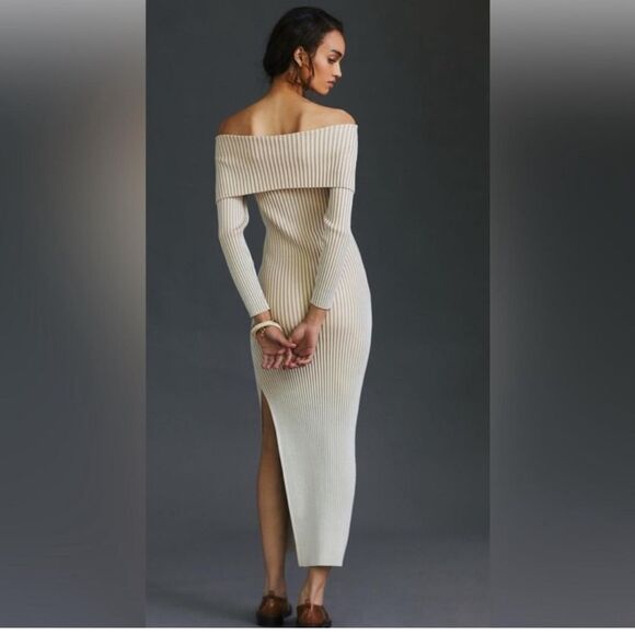 By Anthropologie Striped Cream Knit Dress Size M - Picture 2 of 10